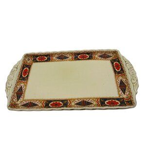 Grindley Tray Ornate Handles Geometric Border England Vintage 11"